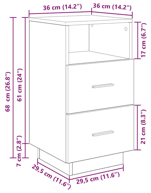 Загрузите изображение в средство просмотра галереи, Noptiera cu 2 sertare stejar afumat 36x36x68 cm
