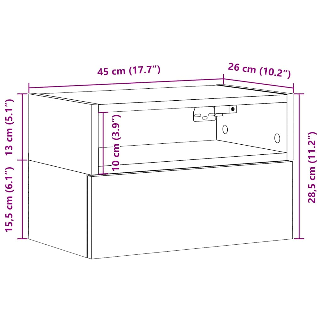 Noptiere de perete, 2 buc., alb, 45x26x28,5 cm