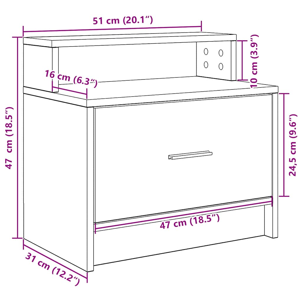 Noptiere cu sertar 2 buc stejar negru 51x31x47 cm