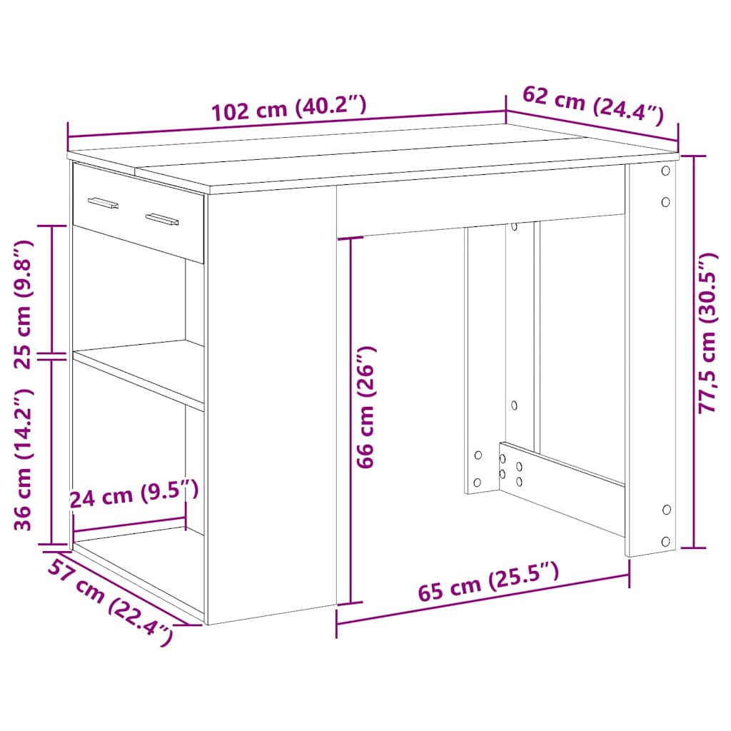 Birou cu sertar raft Stejar afumat 102x62x77,5cm lemn prelucrat