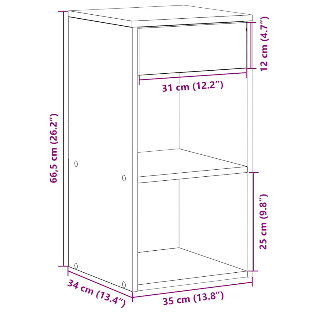 Noptiera cu sertar stejar afumat 35x34x66,5 cm