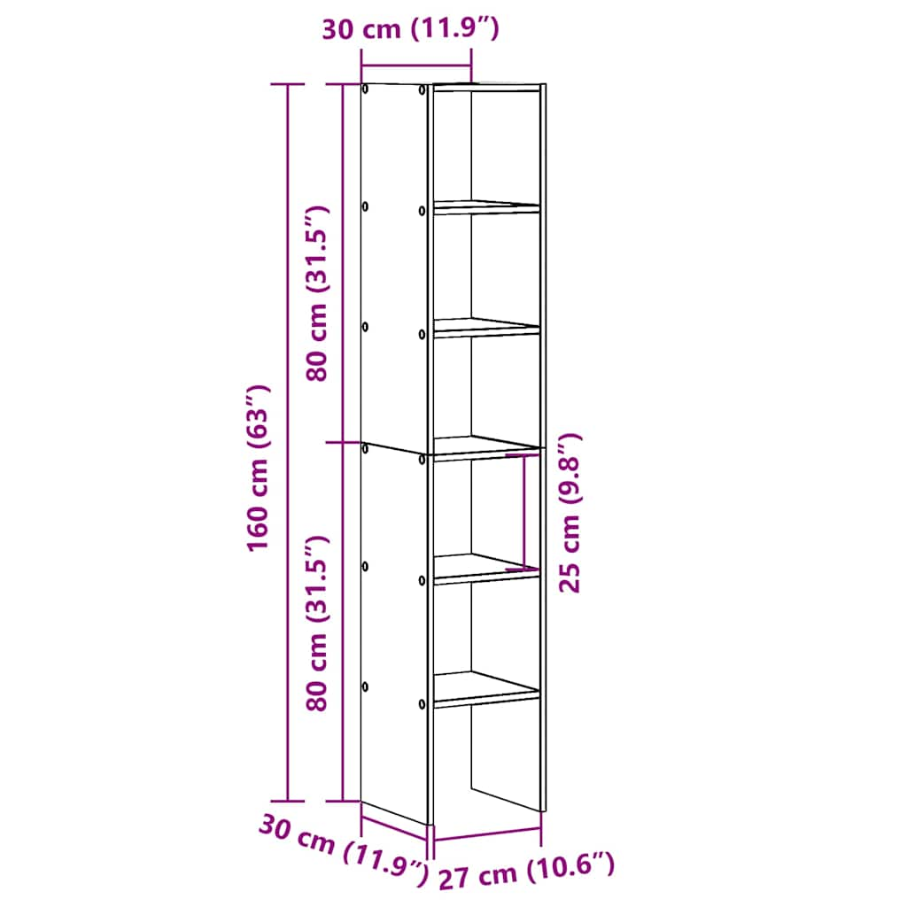 Biblioteci 2 buc Lemn vechi stivuibil 30x30x80cm Lemn prelucrat