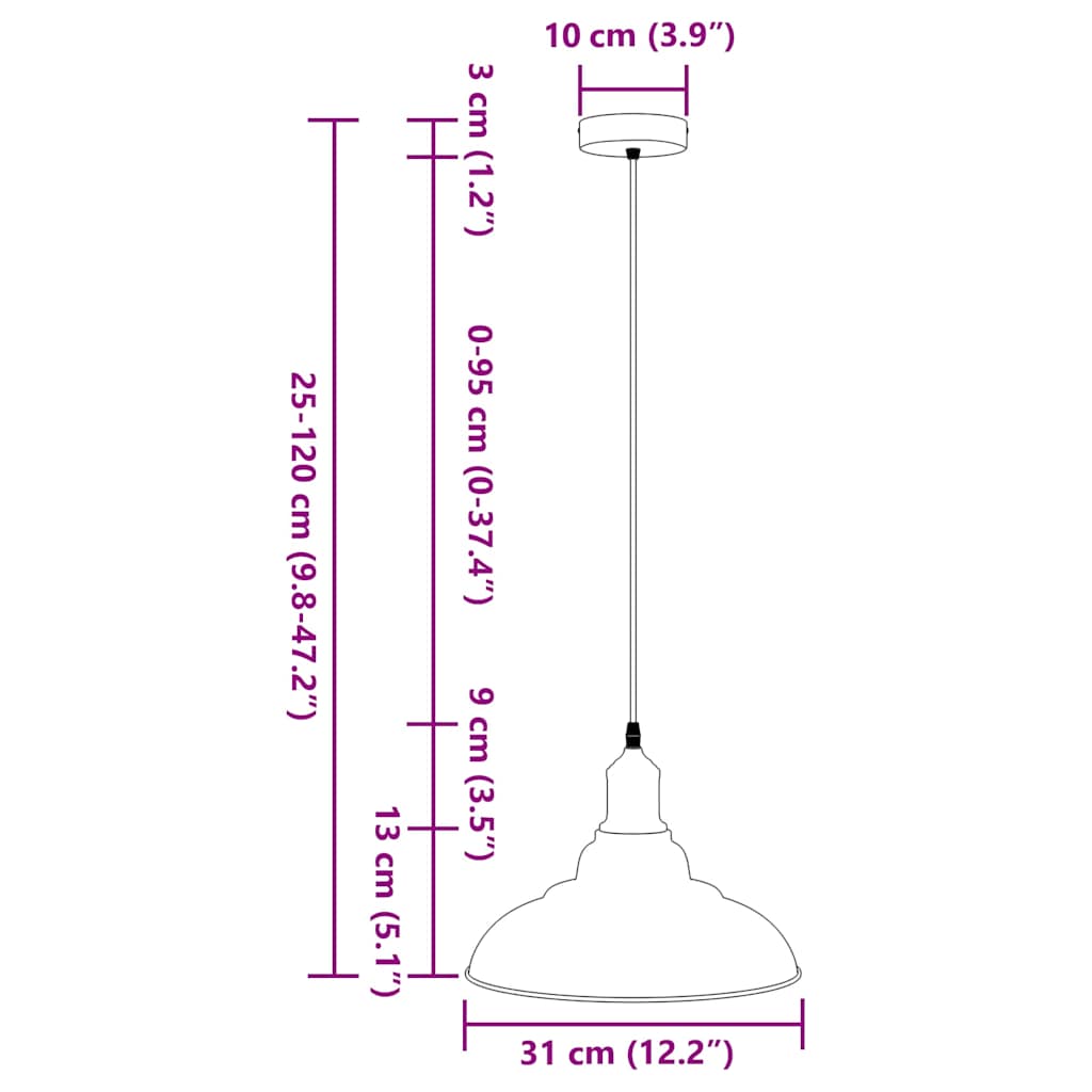 Lampă suspendată reglabilă pe înălțime E27 negru lucios metal