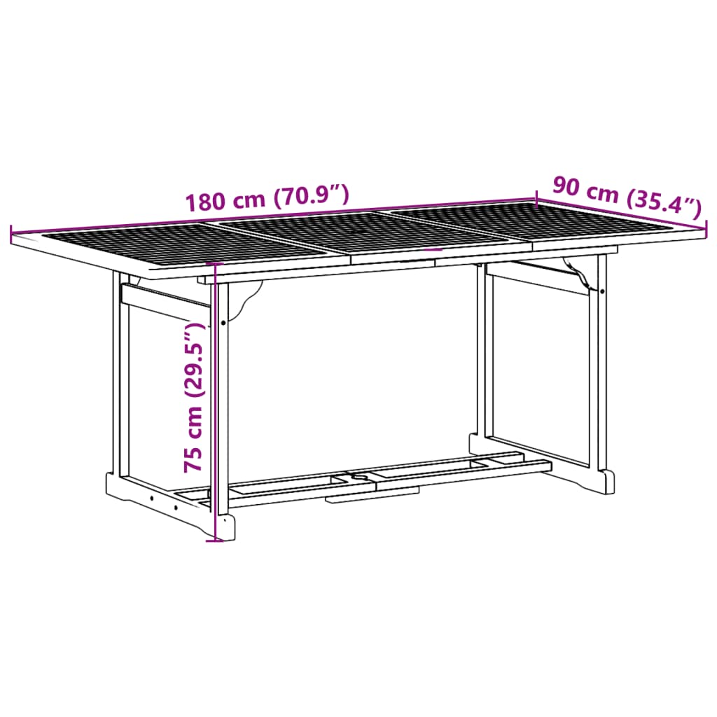 Set mobilier de grădină 9 piese 180x90x75 cm, lemn masiv acacia