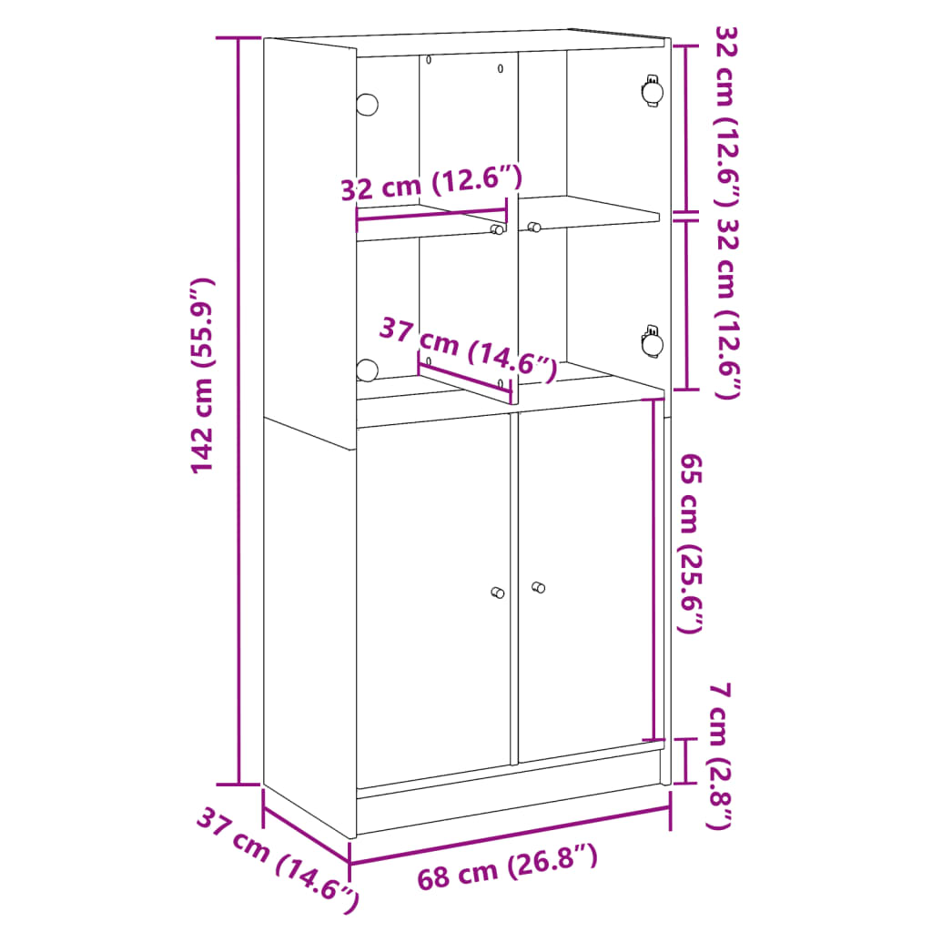 Dulap înalt cu uși stejar artizanal 68x37x142 cm lemn prelucrat