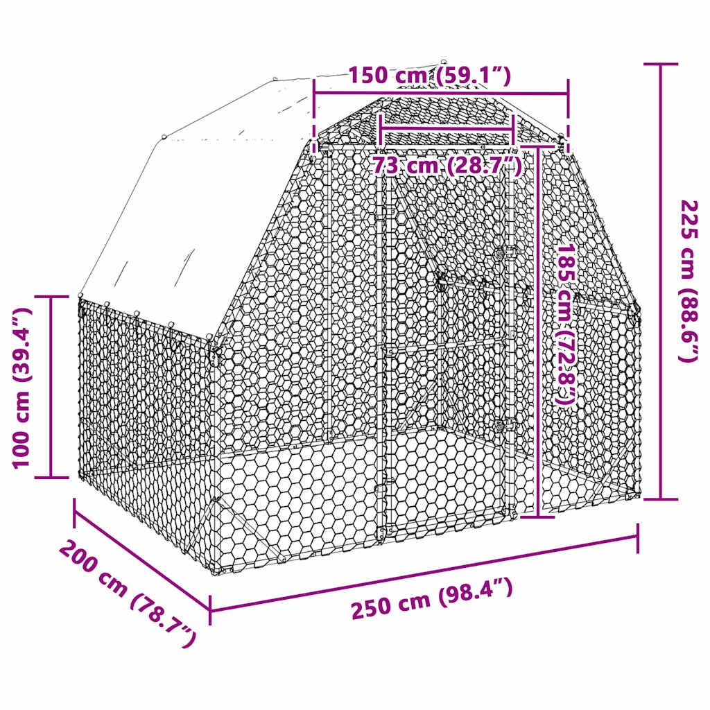 Pui de găină cu acoperiș 2,5x2x2,25 m oțel galvanizat