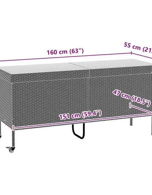 Загрузите изображение в средство просмотра галереи, Cutie de depozitare grădină cu roți Bej 160x55x75 cm Poly Ratan
