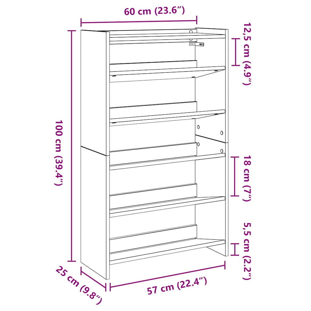 Pantofar, gri sonoma, 60x25x100 cm, lemn compozit