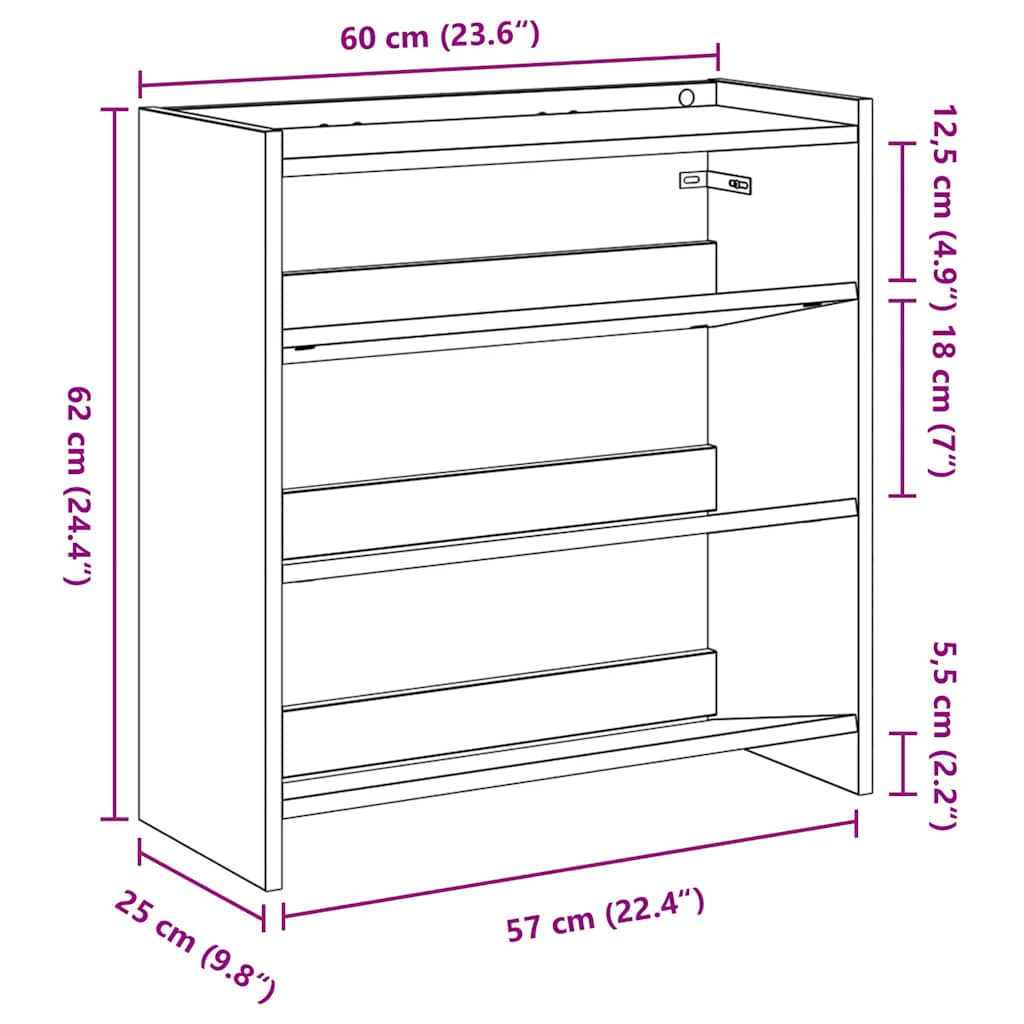 Pantofar, alb, 60x25x62 cm, lemn prelucrat