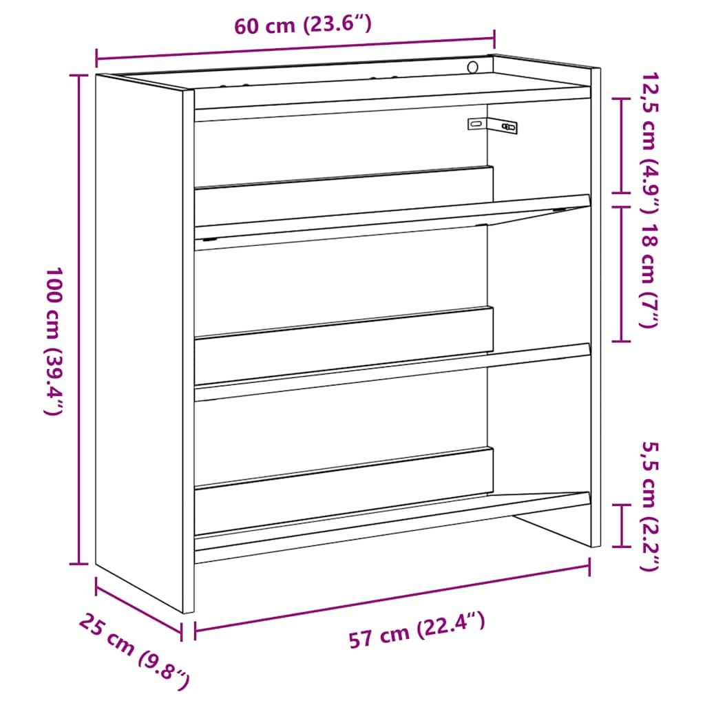 Pantofar, stejar sonoma, 60x25x62 cm, lemn prelucrat