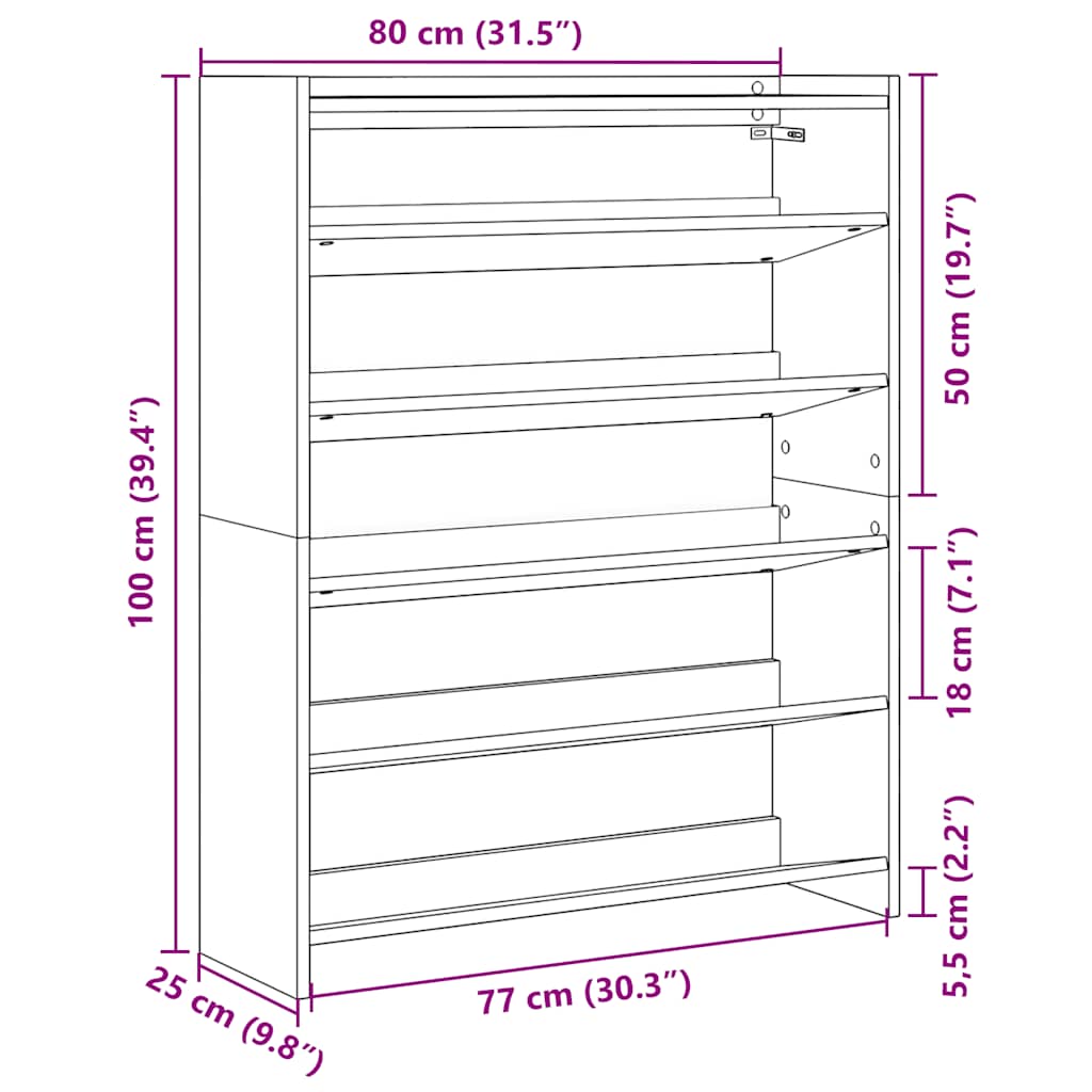 Pantofar, stejar sonoma, 80x25x100 cm, lemn prelucrat