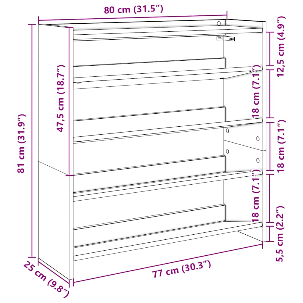 Pantofar, alb, 80x25x81 cm, lemn prelucrat