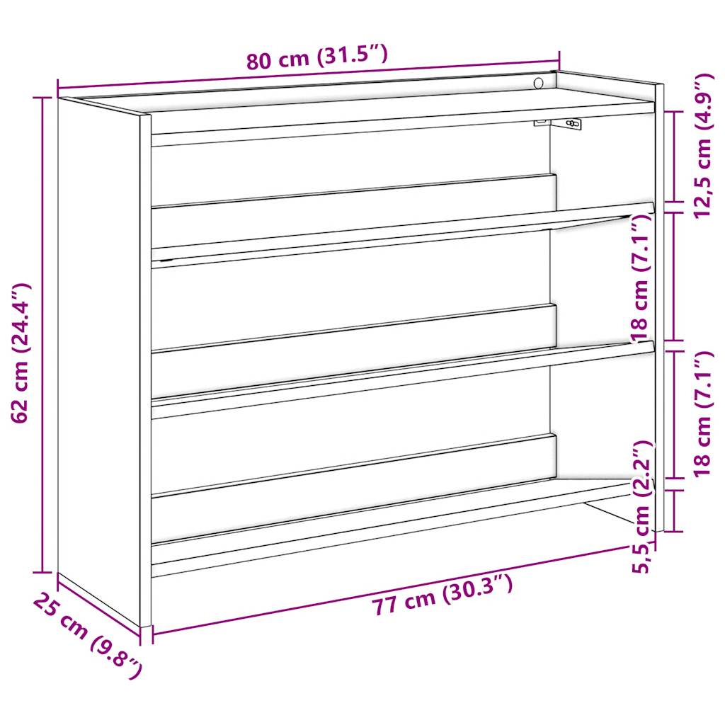 Pantofar, stejar fumuriu, 80x25x61,5 cm, lemn prelucrat