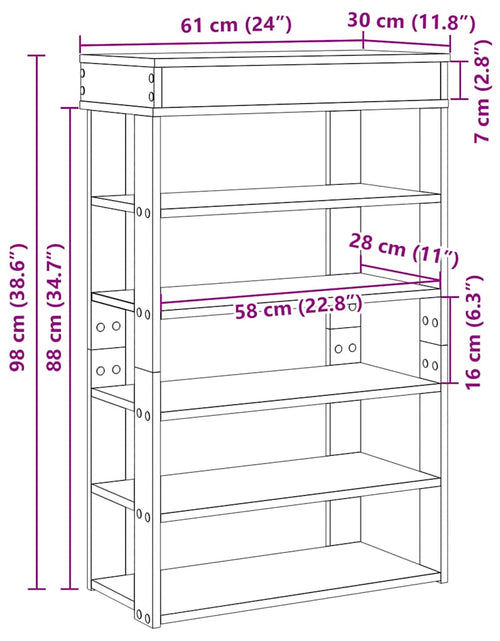 Încărcați imaginea în vizualizatorul Galerie, Suport de pantofi, stejar sonoma, 60x30x98 cm, lemn prelucrat
