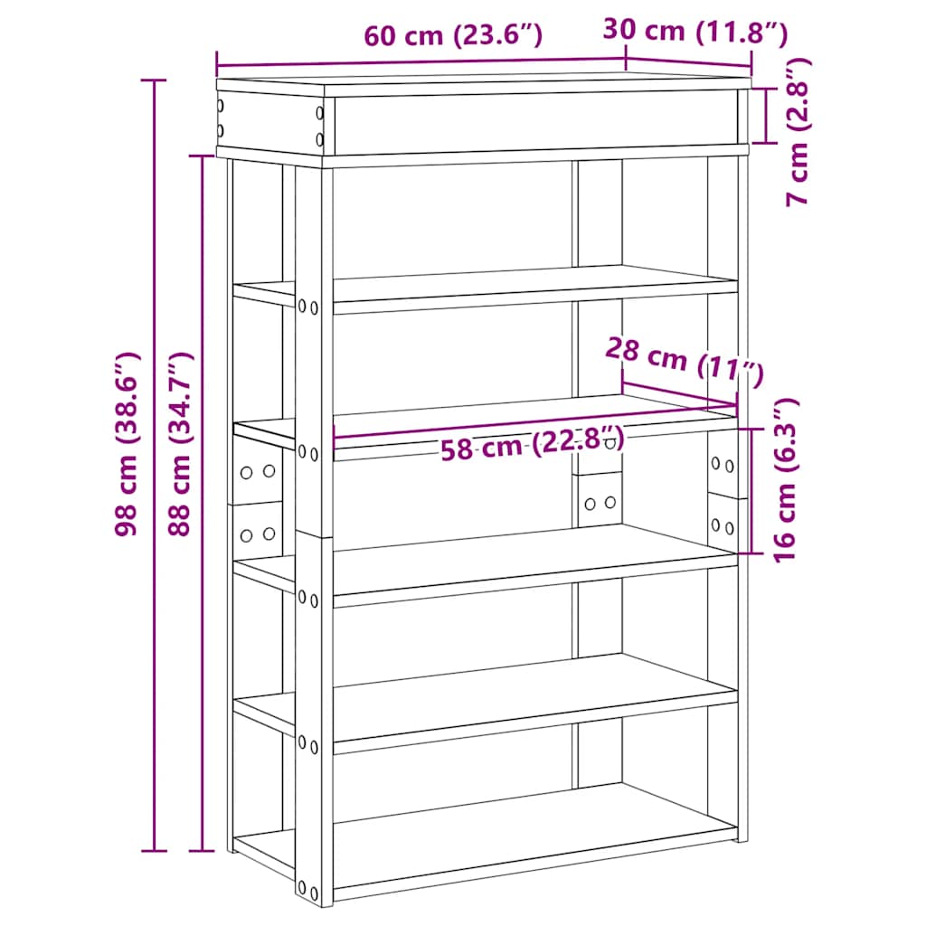 Pantofar, gri beton, 60x30x98 cm, lemn prelucrat