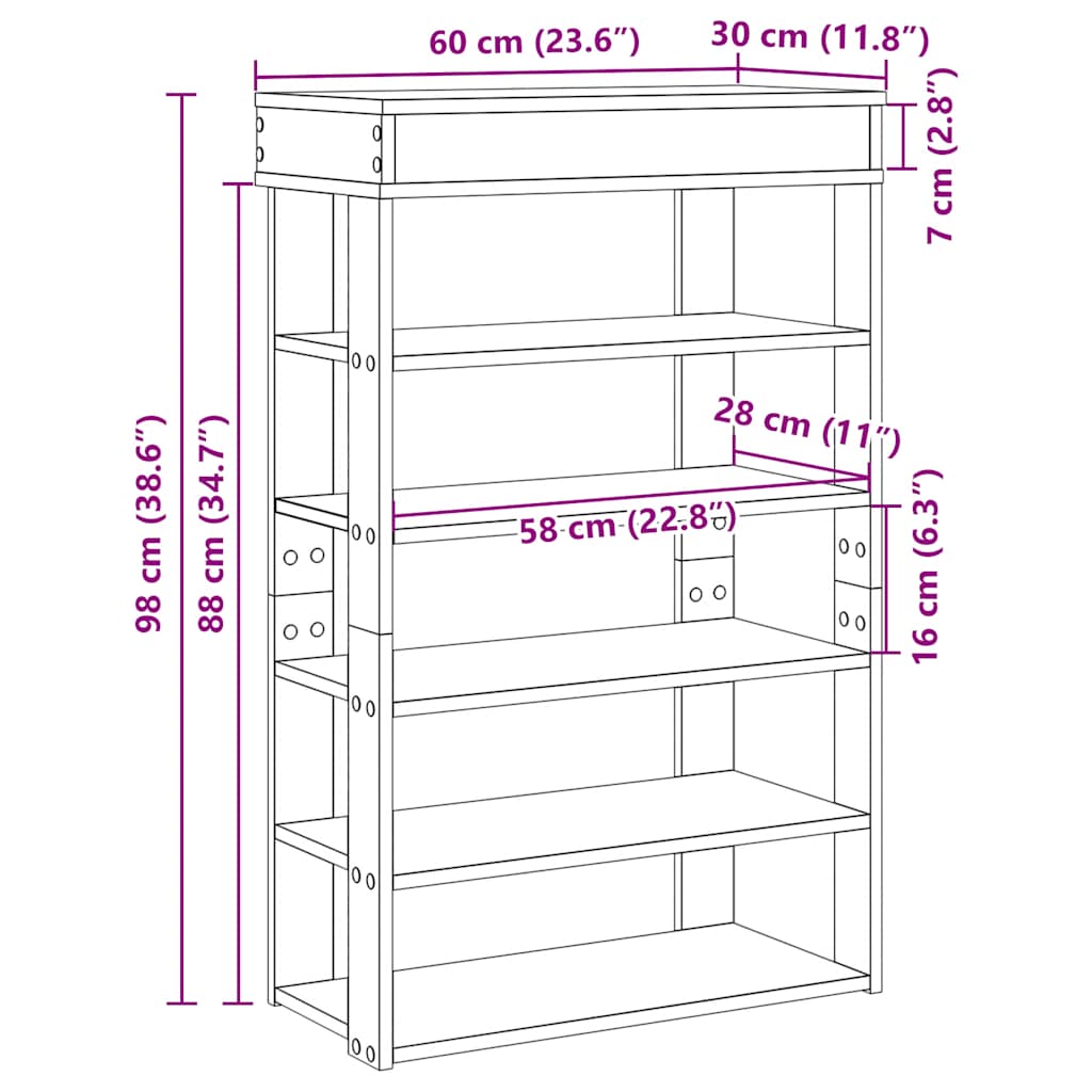 Pantofar, stejar maro, 60x30x98 cm, lemn prelucrat