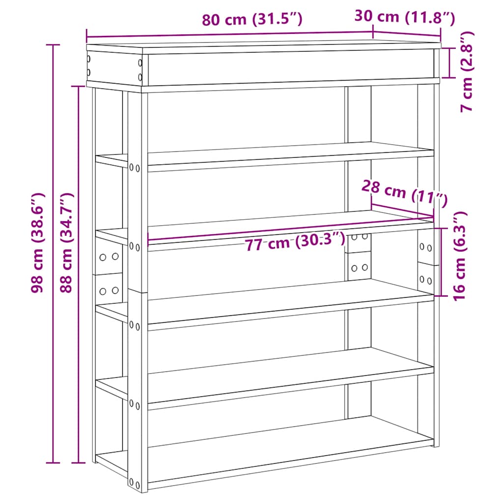 Suport de pantofi, stejar sonoma, 80x30x98 cm, lemn prelucrat