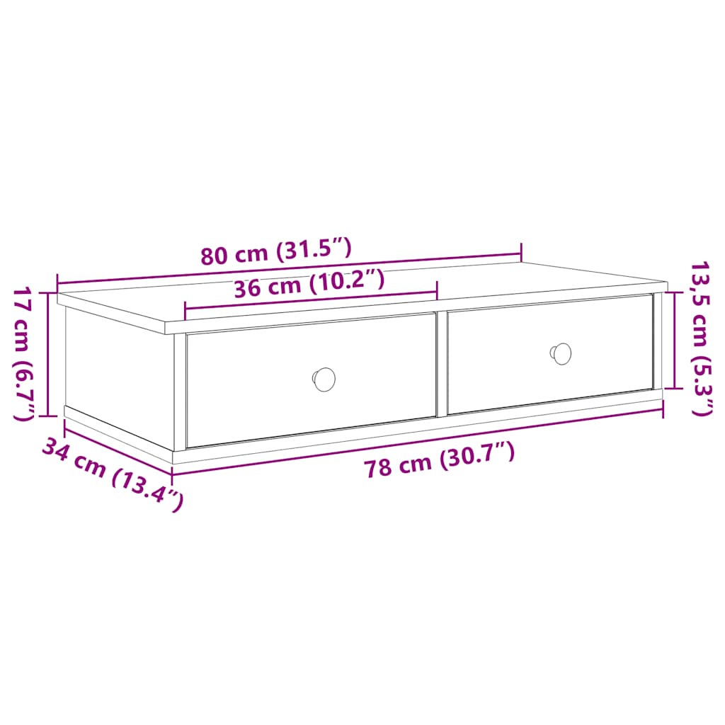 Raft de perete cu sertare, alb, 80x31x17 cm, lemn prelucrat