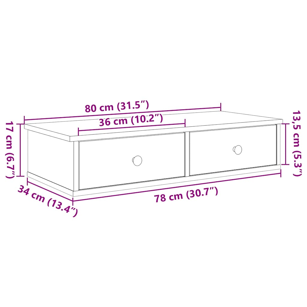 Raft de perete cu sertare Gri Sonoma 80x31x17 cm Lemn prelucrat