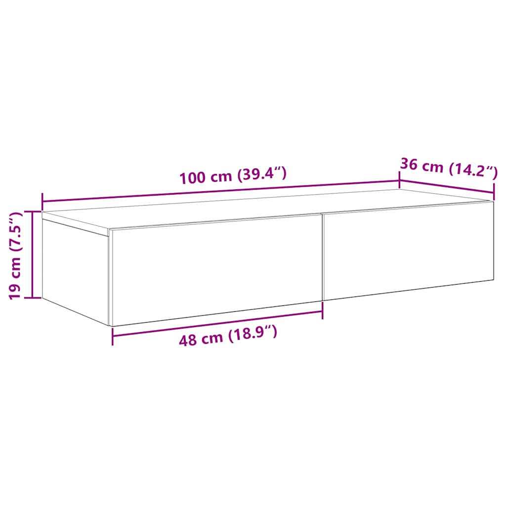 Raft de perete cu sertare Gri beton 100x36x19 cm Lemn prelucrat