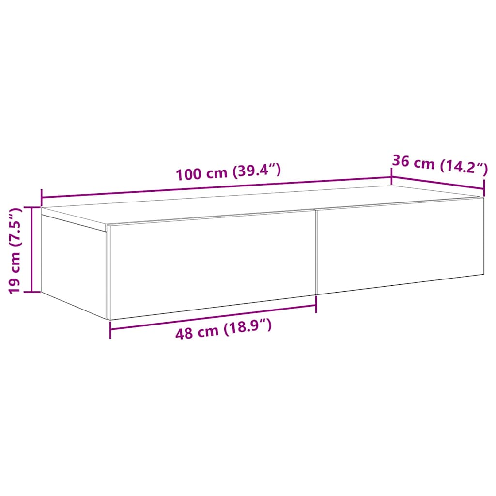 Raft de perete cu sertare Lemn vechi 100x36x19cm Lemn prelucrat