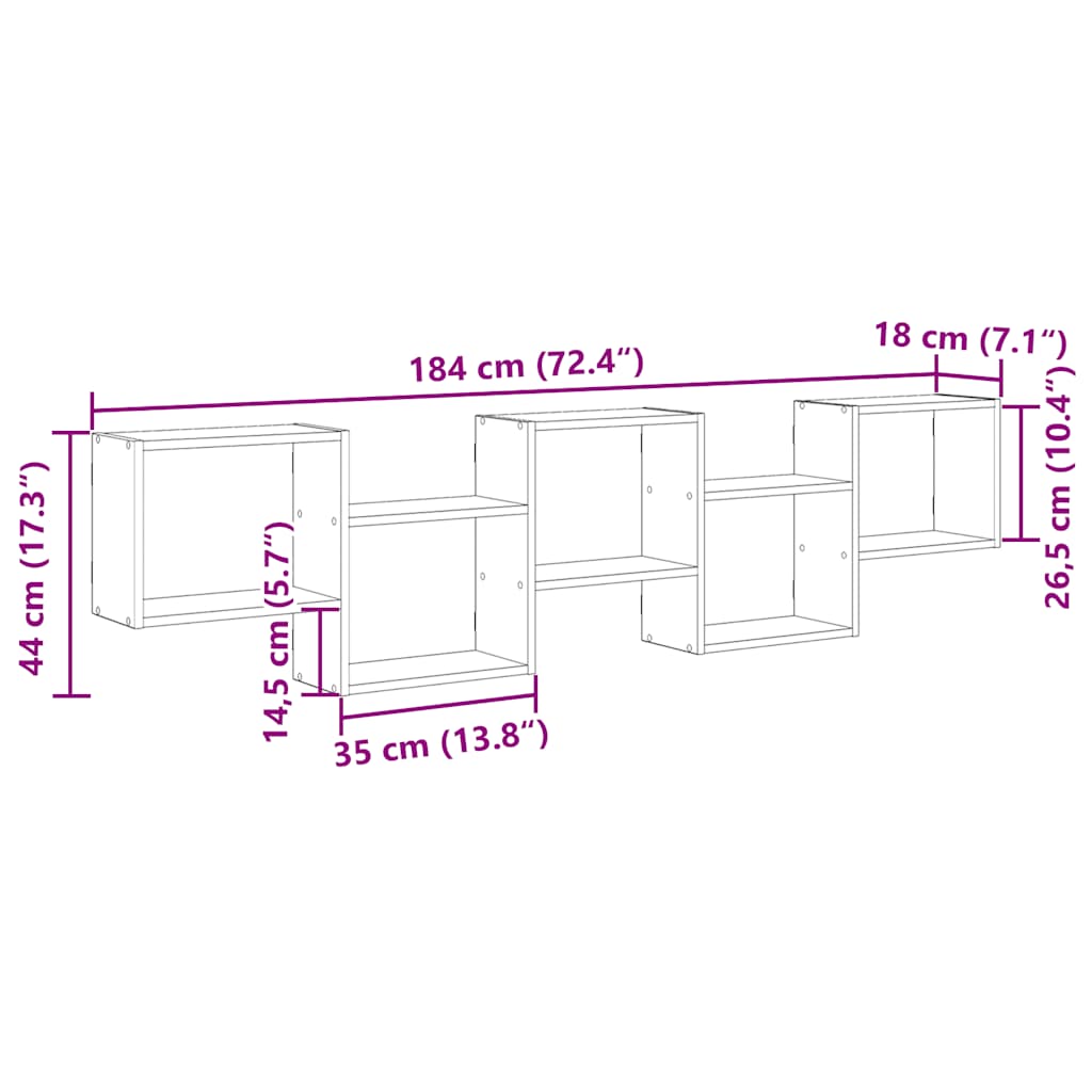 Raft cubic perete 5 compartimente stejar sonoma lemn prelucrat