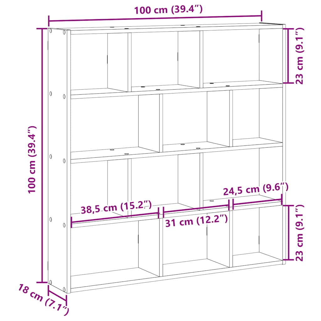 Raft cubic de perete cu 12 compartimente alb lemn prelucrat