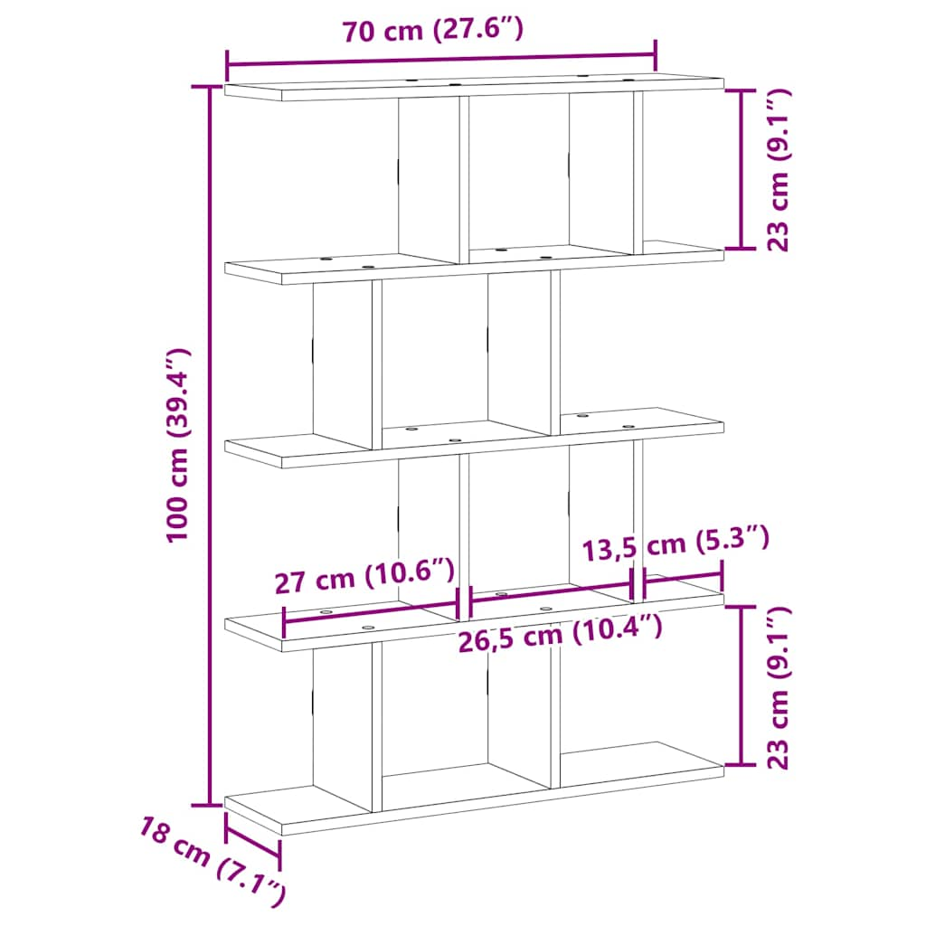 Raft cubic perete cu 12 compartimente gri beton lemn prelucrat