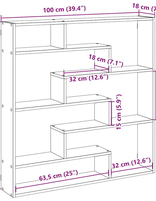 Încărcați imaginea în vizualizatorul Galerie, Raft cubic de perete cu 7 compartimente stejar artizanal lemn
