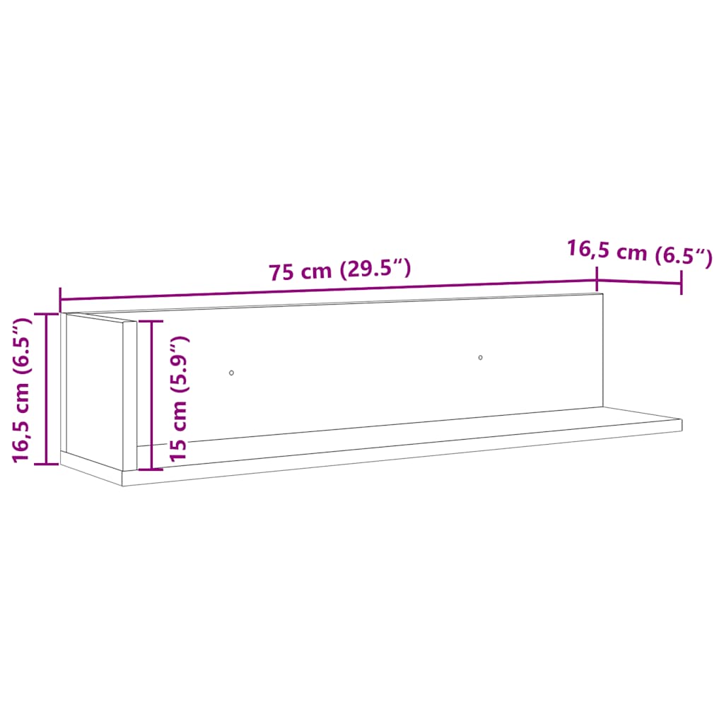 Rafturi de perete 2 buc. negru, 75x16,5x16,5 cm, lemn prelucrat