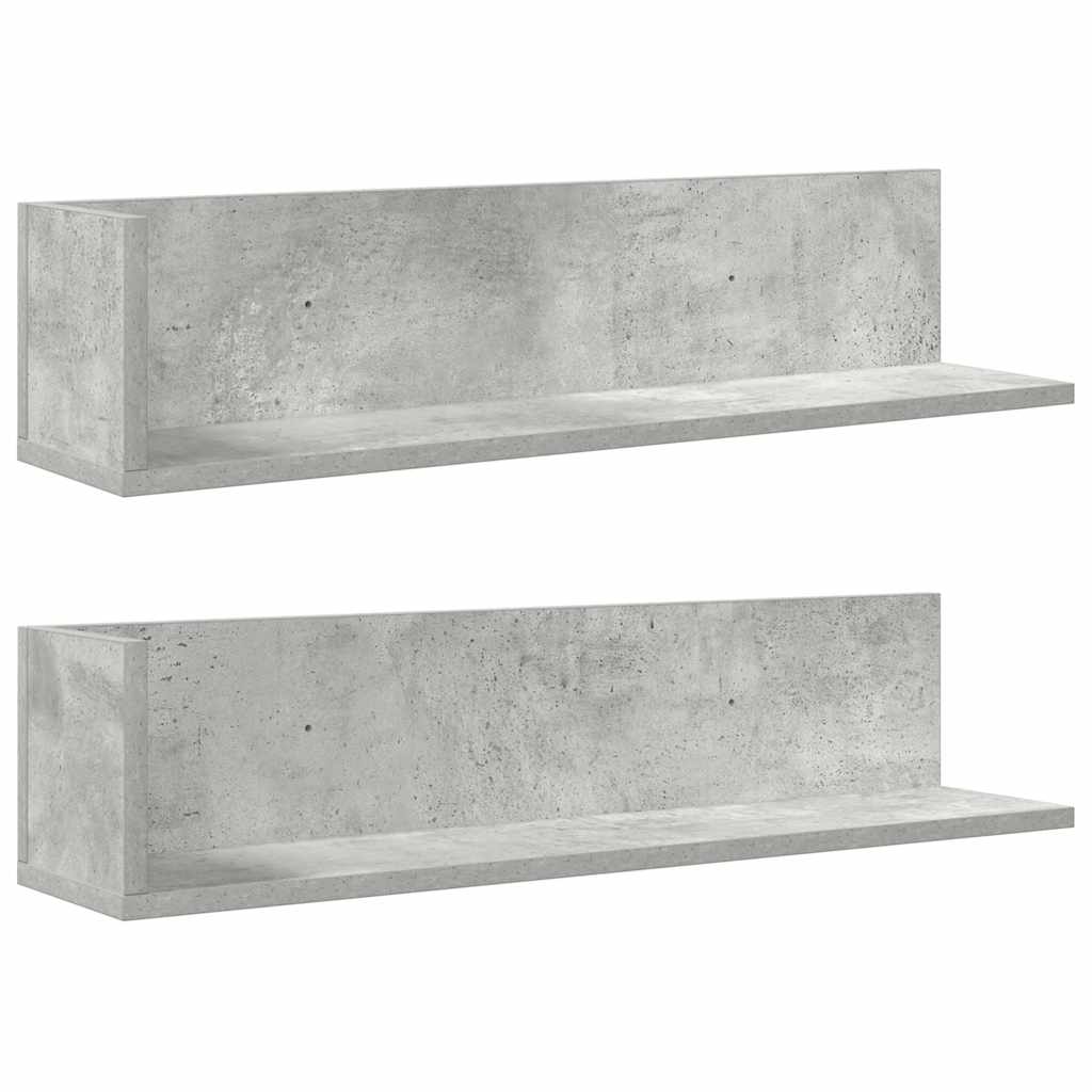 Rafturi perete 2 buc. gri beton 75x16,5x16,5 cm lemn prelucrat