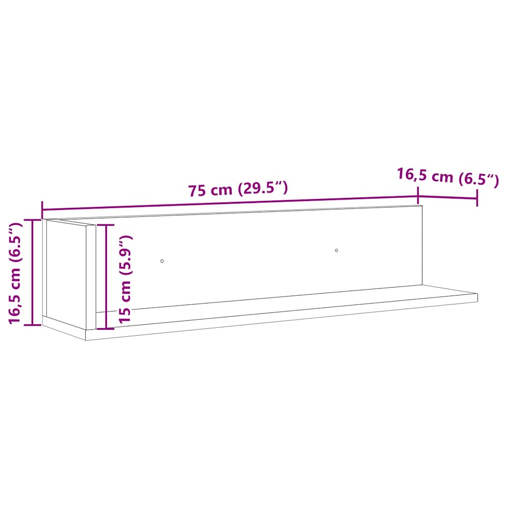 Rafturi perete 2 buc. gri beton 75x16,5x16,5 cm lemn prelucrat