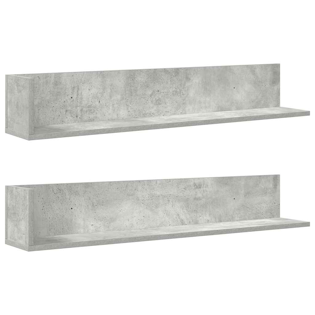 Rafturi perete 2 buc. gri beton 100x16,5x16,5 cm lemn prelucrat