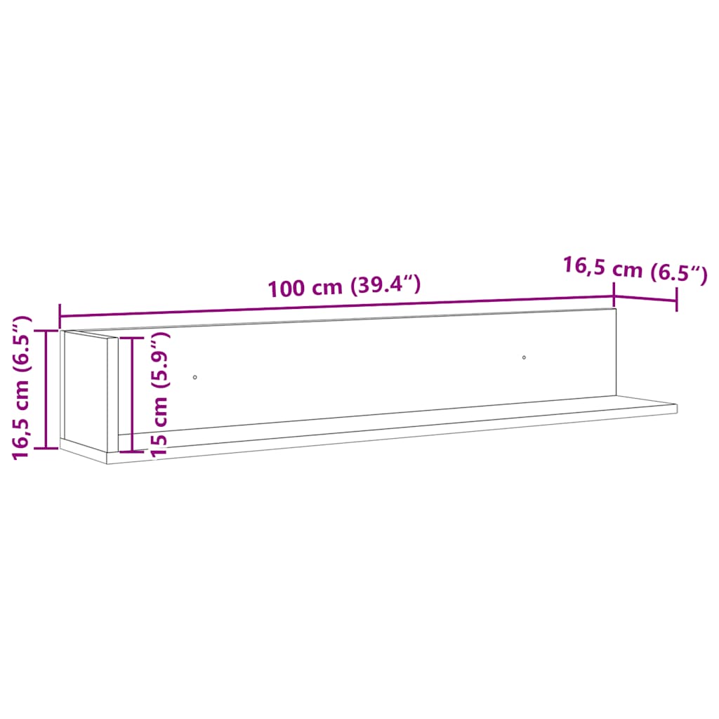 Rafturi perete 2 buc. gri beton 100x16,5x16,5 cm lemn prelucrat