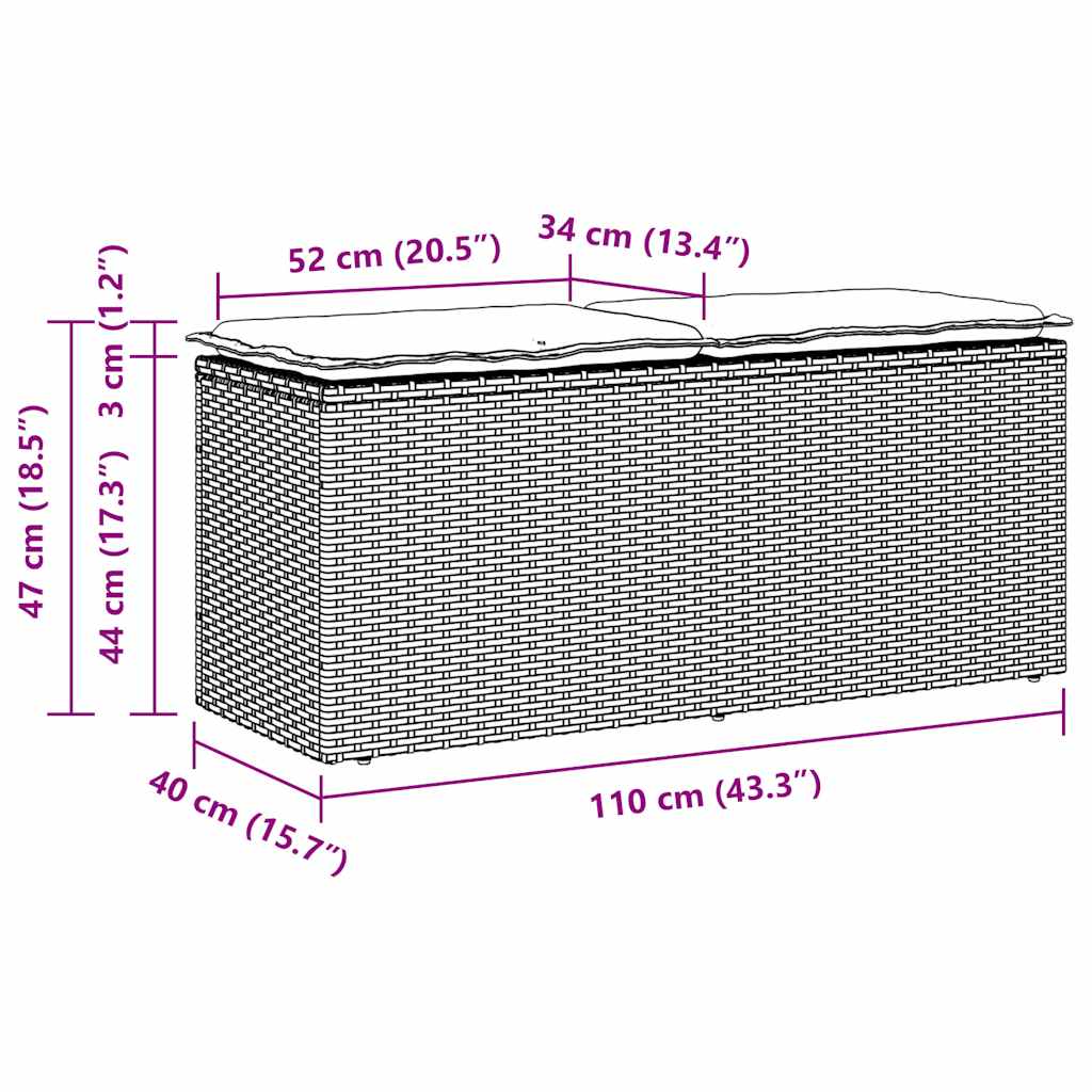 Bancă de grădină cu pernă maro 110x40x44 cm polirattan