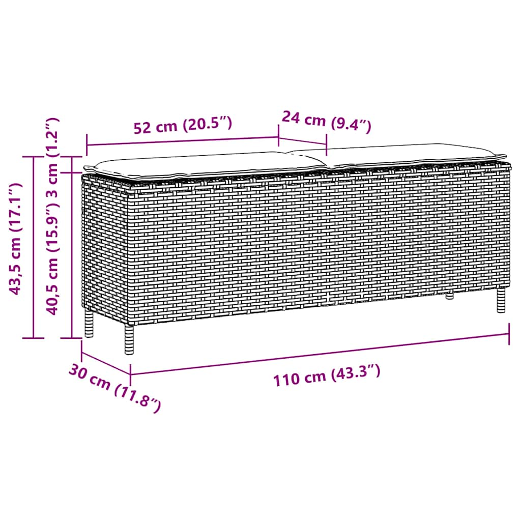 Bancă de grădină cu pernă neagră 110x30x40,5 cm Poly Rattan