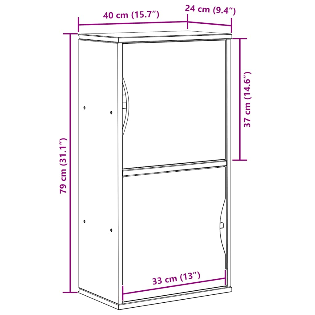 Dulap lateral „ODDA” alb 40x24x79 cm, lemn masiv de pin