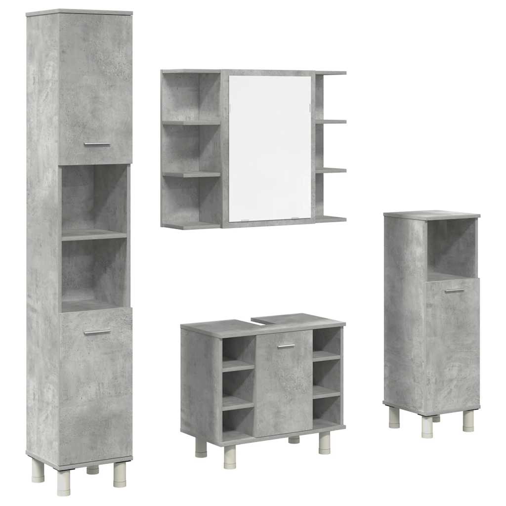 Set mobilier de baie, 4 piese, gri beton, lemn compozit