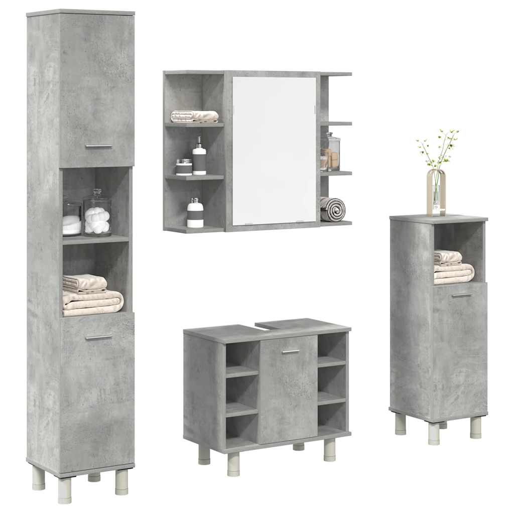 Set mobilier de baie, 4 piese, gri beton, lemn compozit