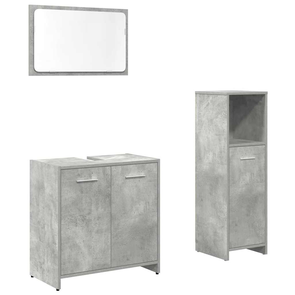 Set mobilier de baie, 3 piese, gri beton, lemn compozit