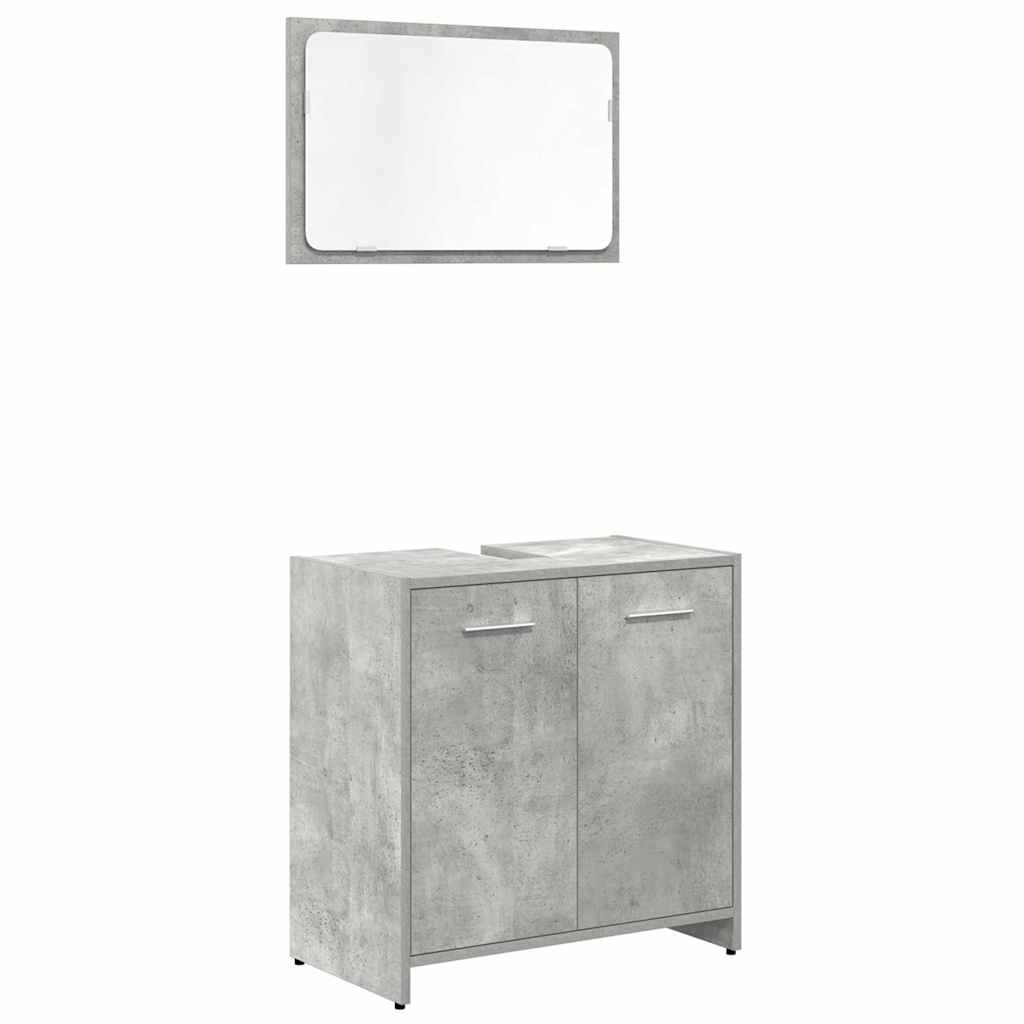 Set mobilier de baie, 3 piese, gri beton, lemn compozit