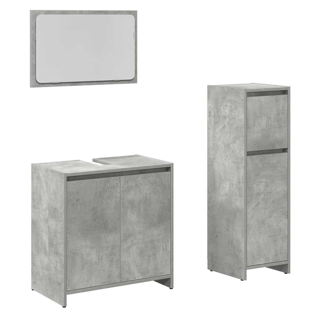 Set mobilier de baie, 3 piese, gri beton, lemn compozit