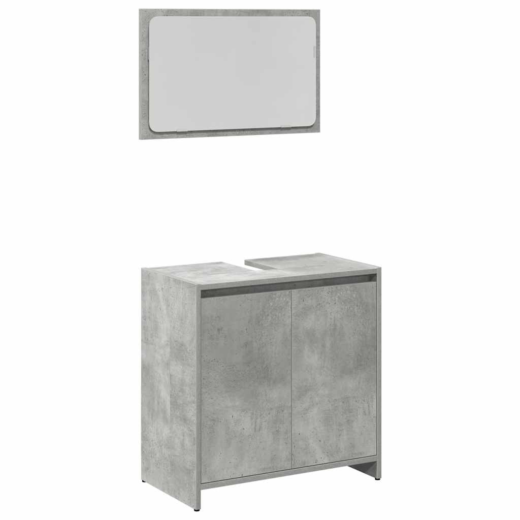 Set mobilier de baie, 3 piese, gri beton, lemn compozit