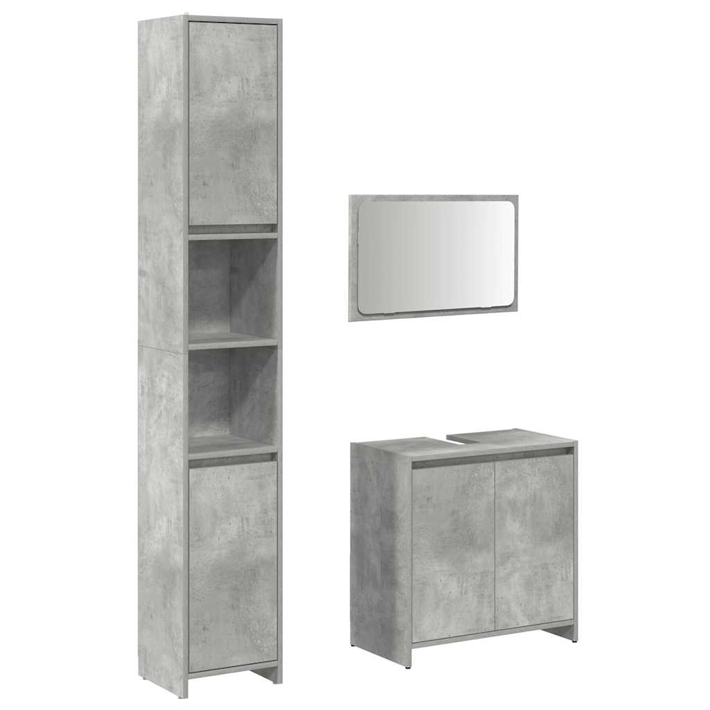 Set mobilier de baie, 3 piese, gri beton, lemn compozit