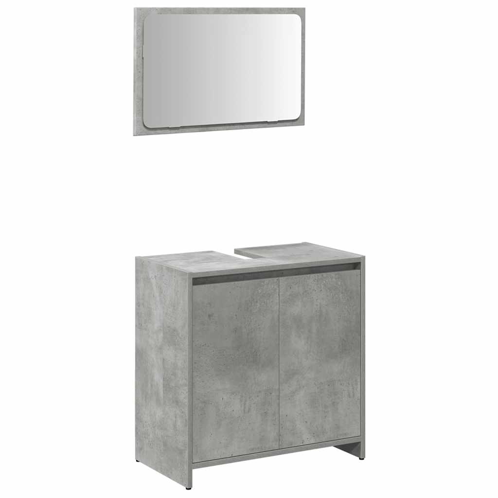 Set mobilier de baie, 3 piese, gri beton, lemn compozit