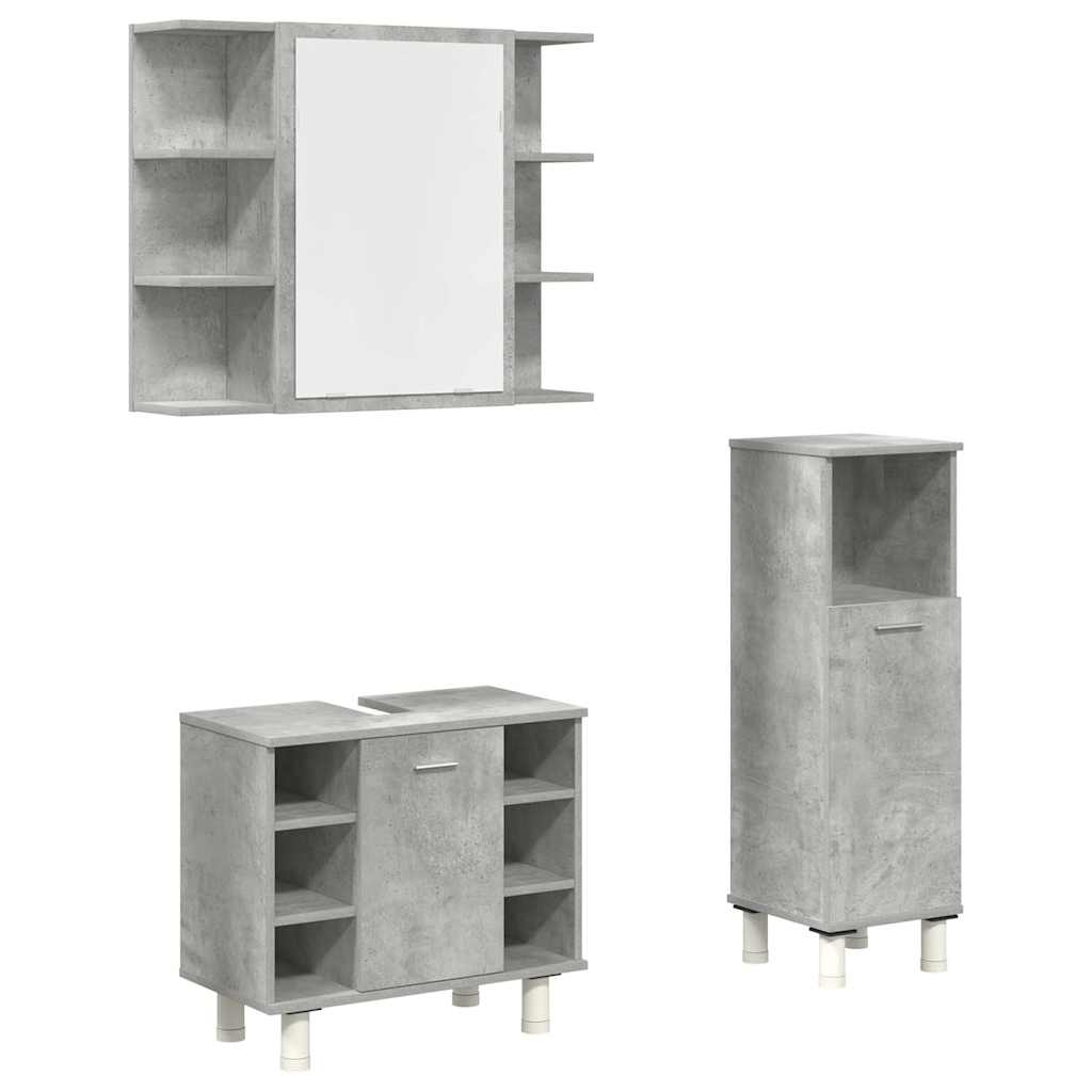 Set mobilier de baie, 3 piese, gri beton, lemn compozit