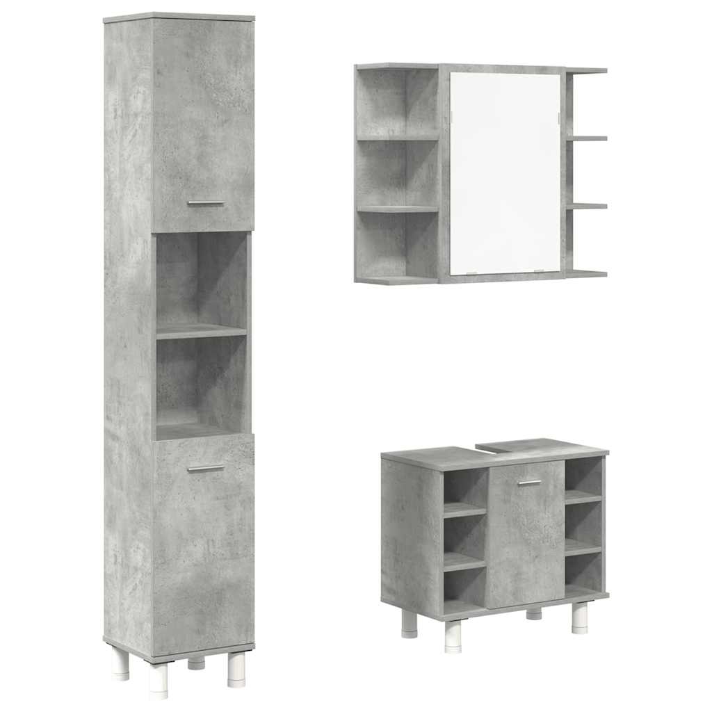 Set mobilier de baie, 3 piese, gri beton, lemn compozit