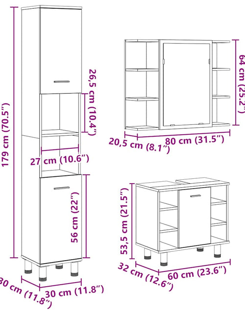 Încărcați imaginea în vizualizatorul Galerie, Set mobilier de baie, 3 piese, gri beton, lemn compozit
