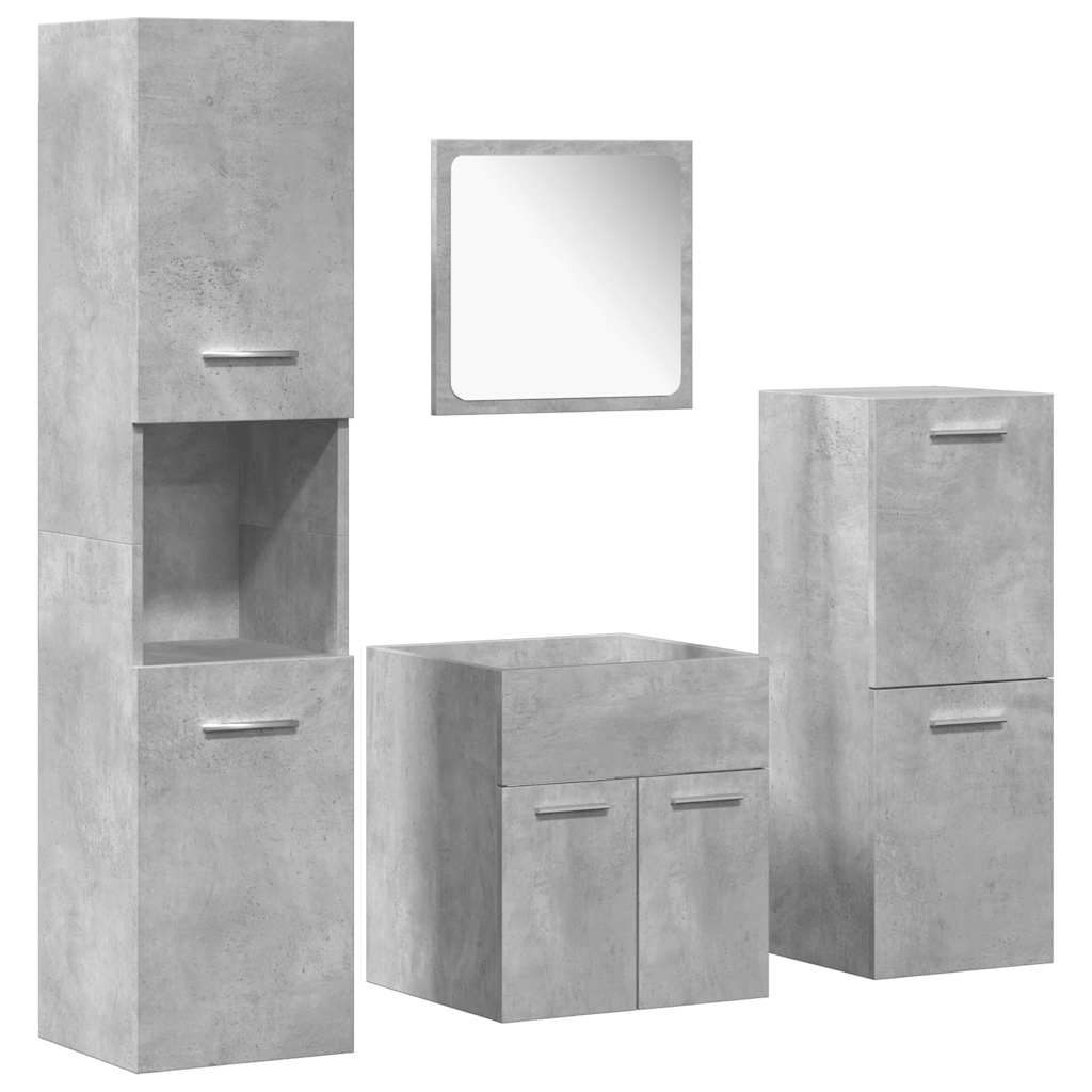 Set mobilier de baie, 4 piese, gri beton, lemn compozit