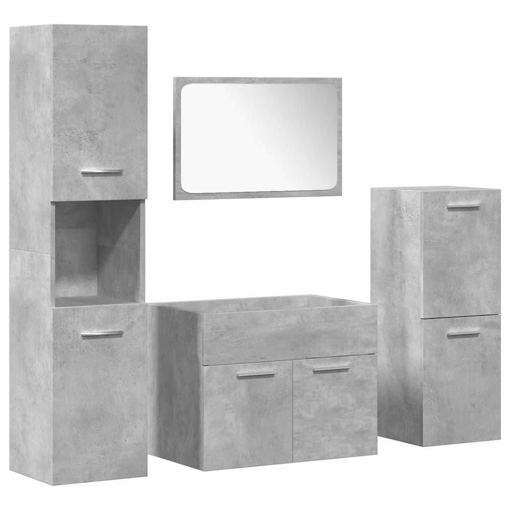 Set mobilier de baie, 4 piese, gri beton, lemn compozit